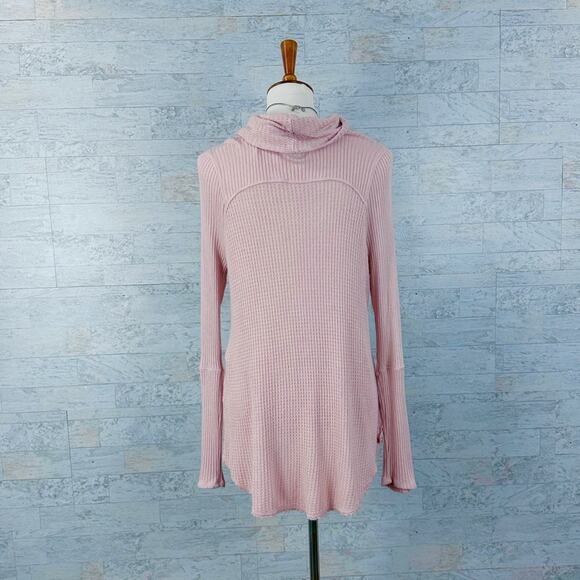 Free People Kristina Drippy pink long sleeve thermal turtleneck top - Picture 4 of 6